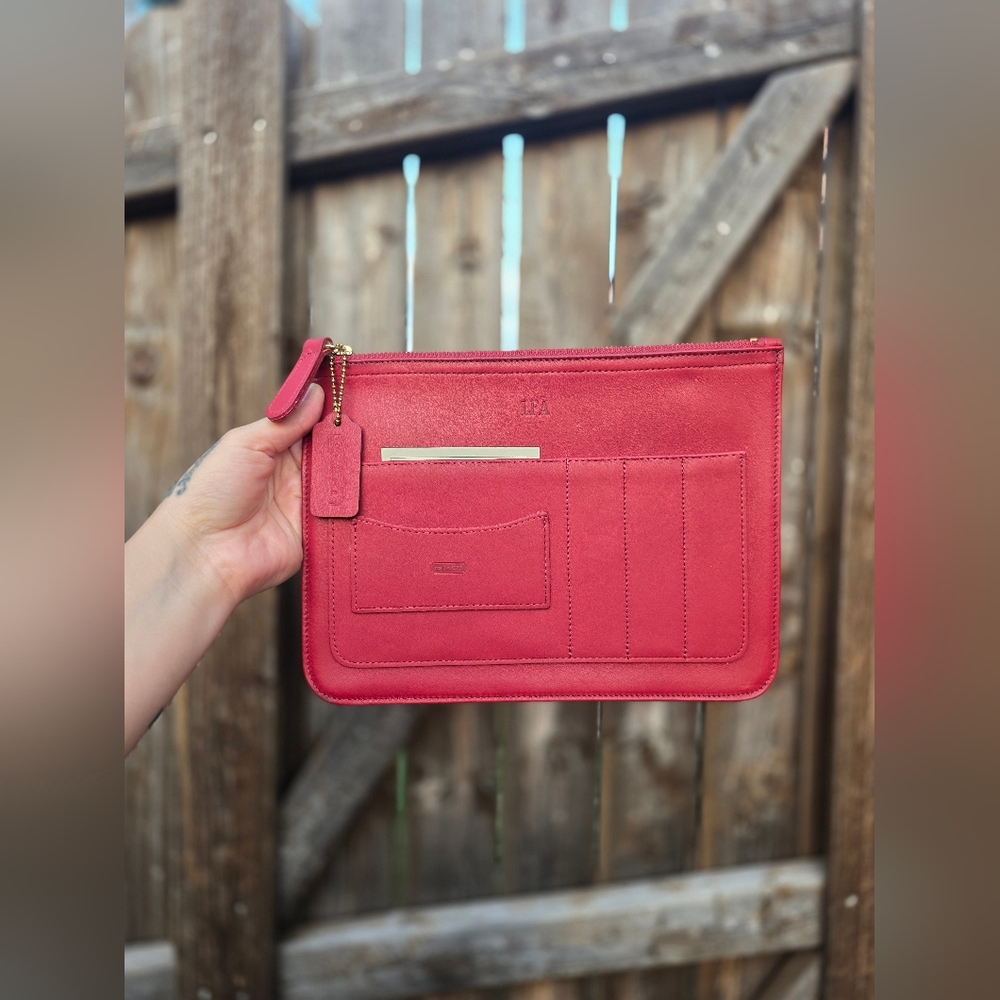 Vintage Coach Red leather organizer panel with open pockets|Vintave